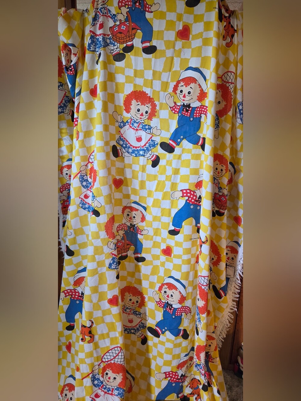jcpenney Yellow Raggedy Ann & Andy Checkerboard Flat Sheet With Trim, 80x112"